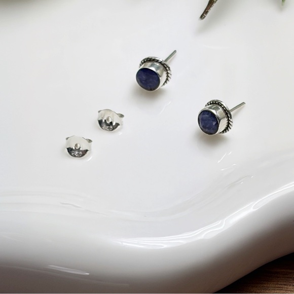 Garnet & Blue Scheelite Pendant Necklace Jewelry Set Lot Sapphire Earrings 925 - Picture 4 of 8